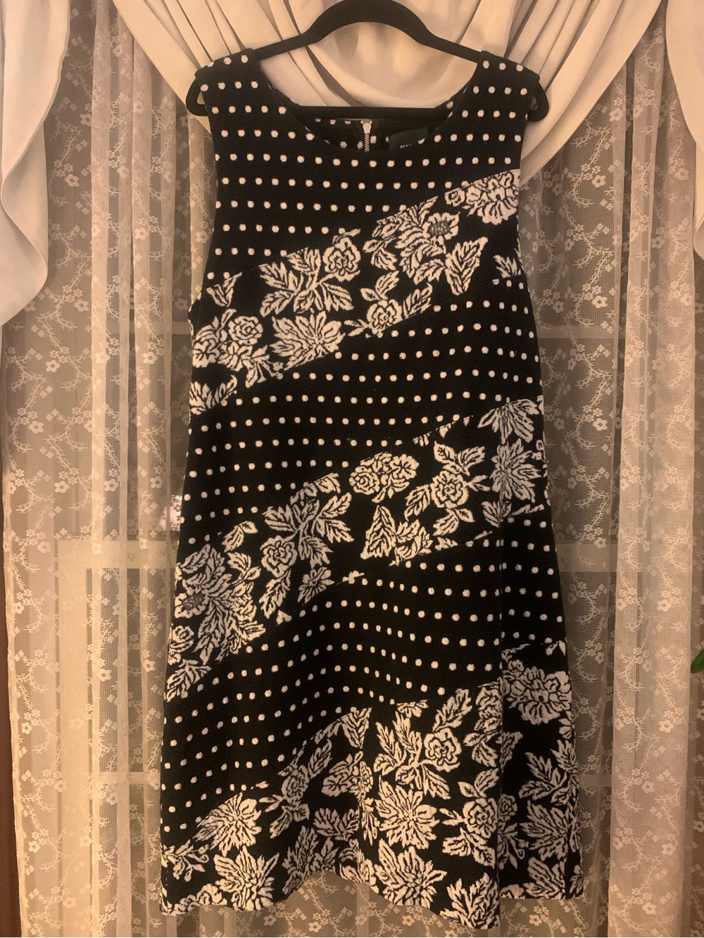 Maeve Black & White Floral Polka Dot A-Line Mini Dress